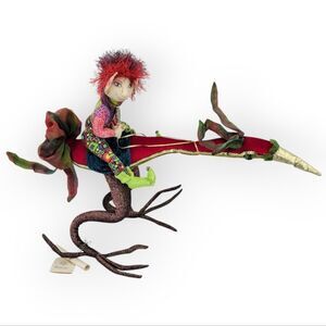 DeRue Johnson Vintage Colorful Fantasy Doll on Bird Fairy Elf Bird Whimsical